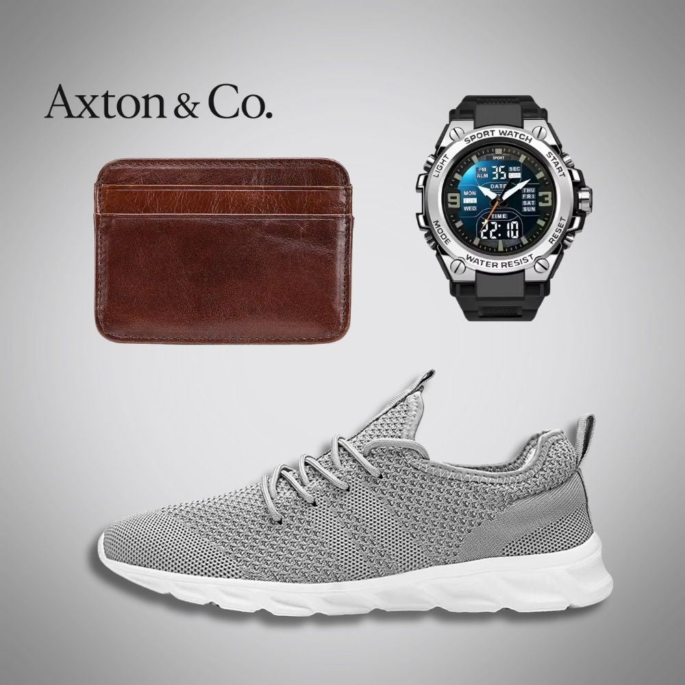 Kit – Buy 1, Get 3: Men’s Running Trainers + Luxury Watch + Genuine Leather Wallet